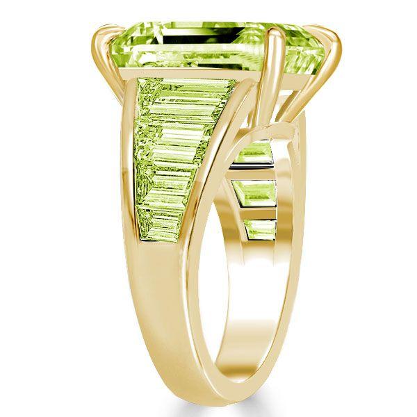 Baguette & Emerald Cut Peridot Engagement Ring - 18K Gold Plated Sterling Silver