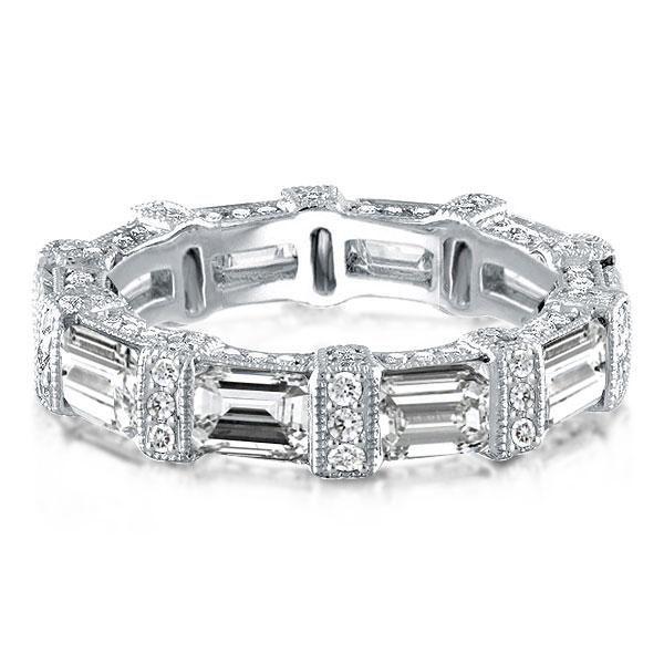 Halo Emerald & Round Cut Sterling Silver Wedding Band - 5.00 CT. TW.