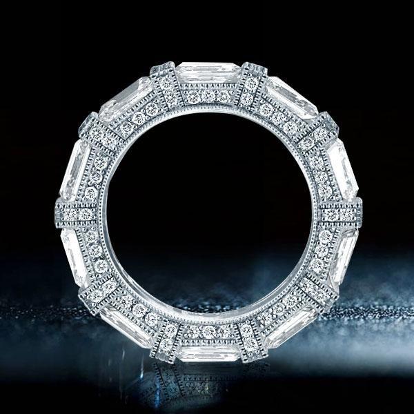 Halo Emerald & Round Cut Sterling Silver Wedding Band - 5.00 CT. TW.