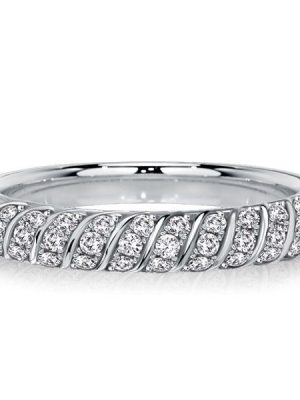 Swirl White Sapphire Sterling Silver Half Eternity Wedding Band - 0.10 CT TW