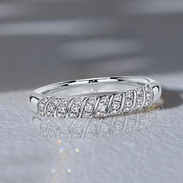 Swirl White Sapphire Sterling Silver Half Eternity Wedding Band - 0.10 CT TW