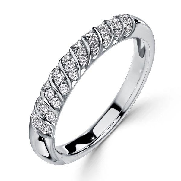 Swirl White Sapphire Sterling Silver Half Eternity Wedding Band - 0.10 CT TW