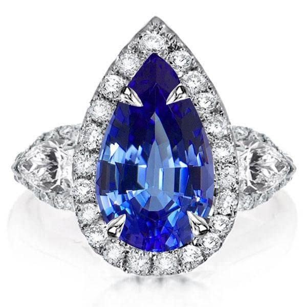Sterling Silver Pear Cut Halo Engagement Ring with 4.00 CT Center Stone