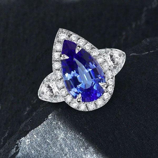 Sterling Silver Pear Cut Halo Engagement Ring with 4.00 CT Center Stone