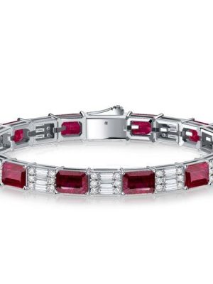 Emerald Cut Ruby Bracelet in 925 Sterling Silver | Adjustable Length Wedding Jewelry