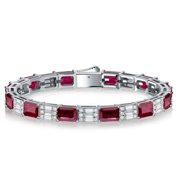 Emerald Cut Ruby Bracelet in 925 Sterling Silver | Adjustable Length Wedding Jewelry