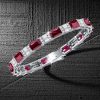 Emerald Cut Ruby Bracelet in 925 Sterling Silver | Adjustable Length Wedding Jewelry