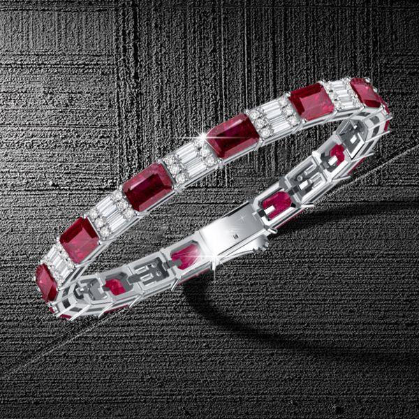 Emerald Cut Ruby Bracelet in 925 Sterling Silver | Adjustable Length Wedding Jewelry