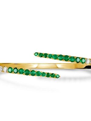 Emerald Green Round Cut Cuff Bracelet - 18K Gold Plated Sterling Silver