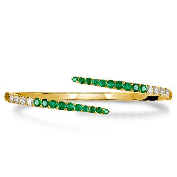Emerald Green Round Cut Cuff Bracelet - 18K Gold Plated Sterling Silver