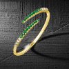 Emerald Green Round Cut Cuff Bracelet - 18K Gold Plated Sterling Silver