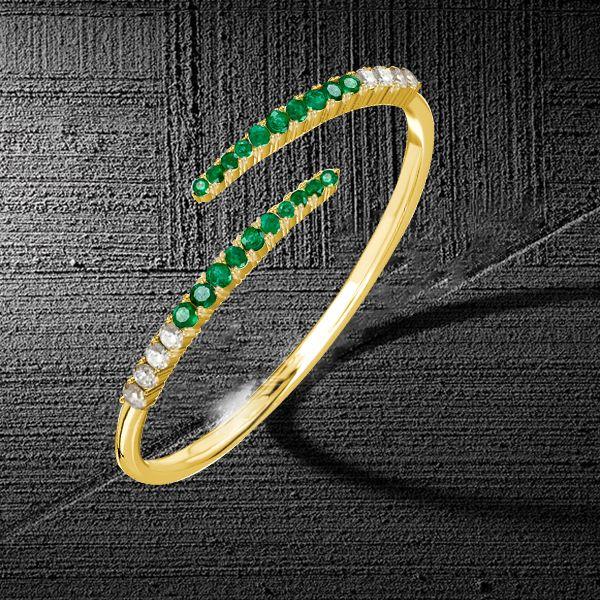 Emerald Green Round Cut Cuff Bracelet - 18K Gold Plated Sterling Silver