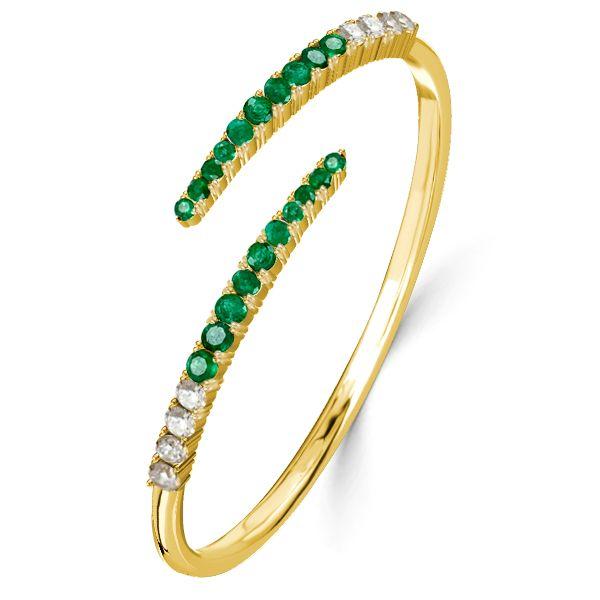 Emerald Green Round Cut Cuff Bracelet - 18K Gold Plated Sterling Silver
