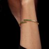 Emerald Green Round Cut Cuff Bracelet - 18K Gold Plated Sterling Silver