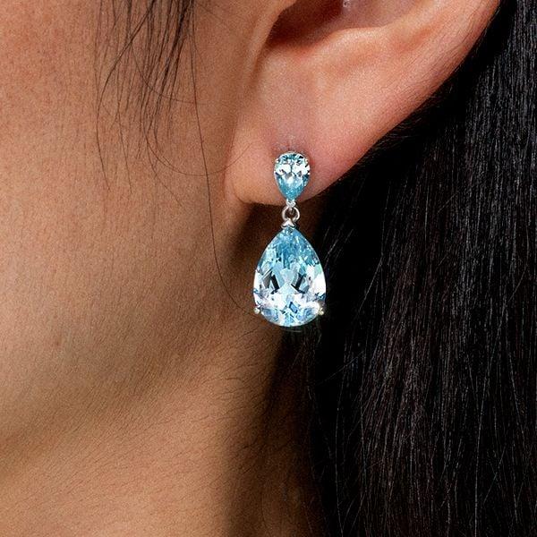 Sterling Silver Pear Cut Aquamarine Drop Earrings for Women