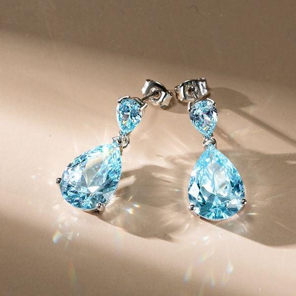Sterling Silver Pear Cut Aquamarine Drop Earrings for Women