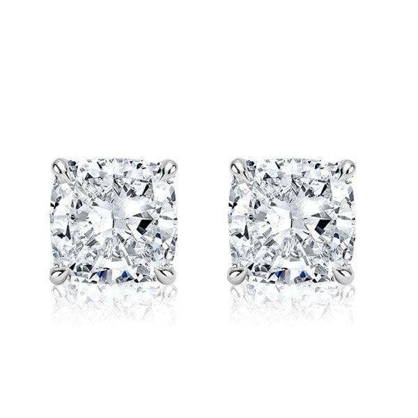 Classic Cushion Cut Stud Earrings in Rhodium Plated 925 Sterling Silver (4.00 CTW)
