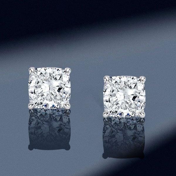 Classic Cushion Cut Stud Earrings in Rhodium Plated 925 Sterling Silver (4.00 CTW)
