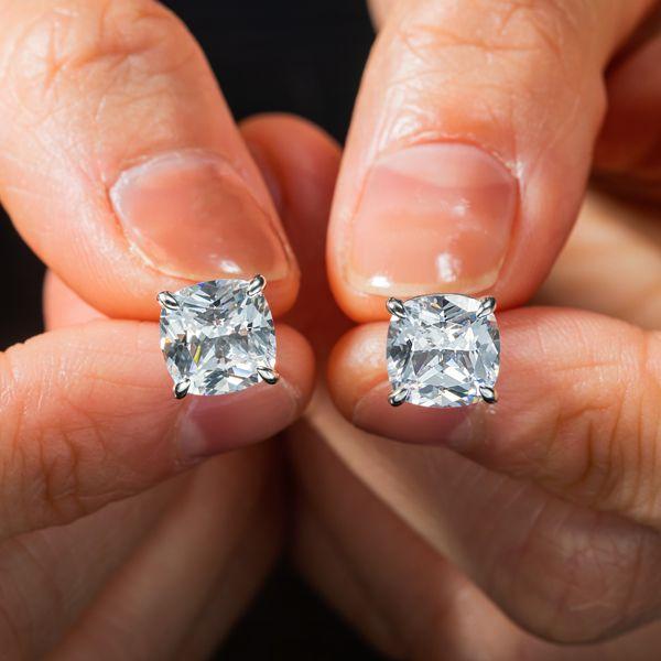 Classic Cushion Cut Stud Earrings in Rhodium Plated 925 Sterling Silver (4.00 CTW)