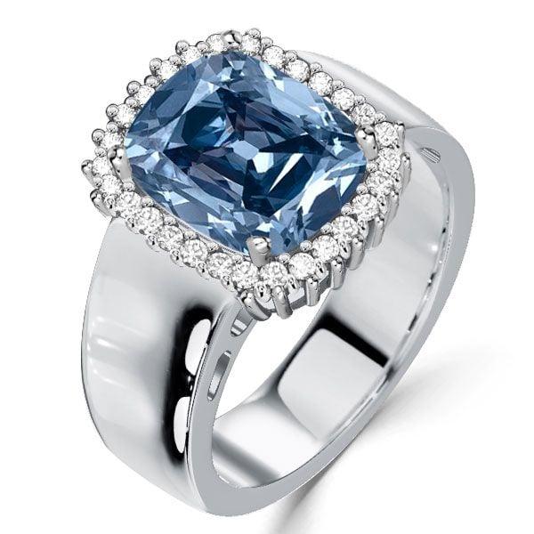 Cushion Cut Blue Topaz Engagement Ring with Halo Setting in Sterling Silver