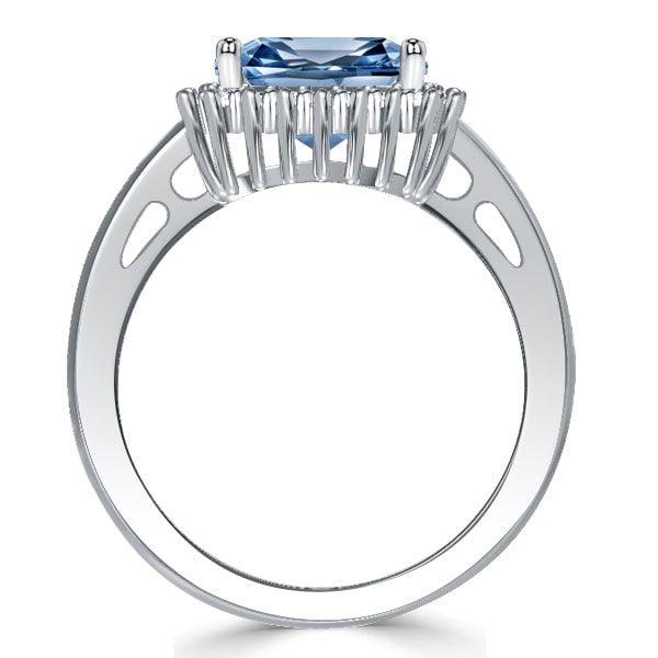 Cushion Cut Blue Topaz Engagement Ring with Halo Setting in Sterling Silver