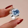 Cushion Cut Blue Topaz Engagement Ring with Halo Setting in Sterling Silver