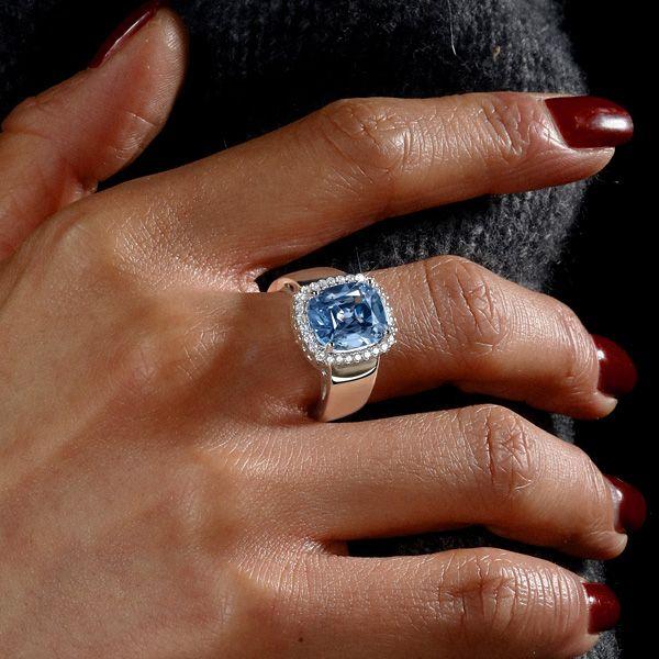 Cushion Cut Blue Topaz Engagement Ring with Halo Setting in Sterling Silver