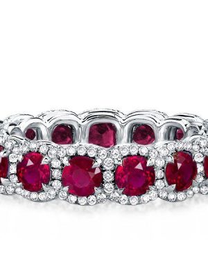 Ruby Eternity Band - Sterling Silver Halo Ring - 3.00 CT. TW.