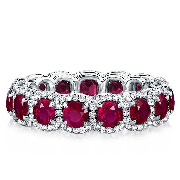 Ruby Eternity Band - Sterling Silver Halo Ring - 3.00 CT. TW.