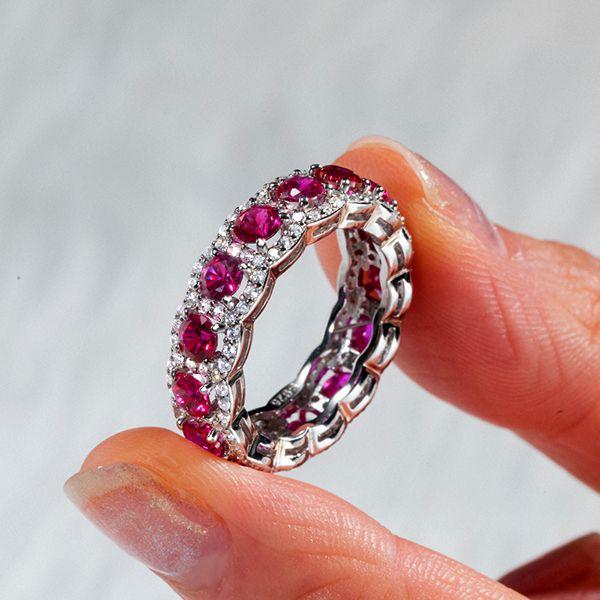 Ruby Eternity Band - Sterling Silver Halo Ring - 3.00 CT. TW.