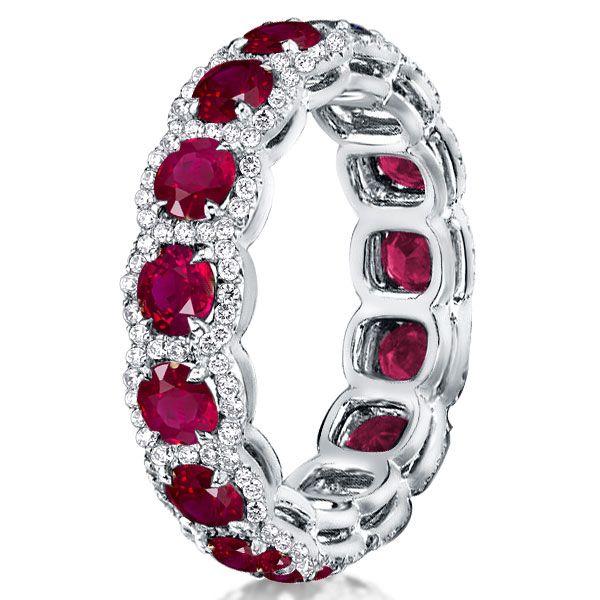 Ruby Eternity Band - Sterling Silver Halo Ring - 3.00 CT. TW.