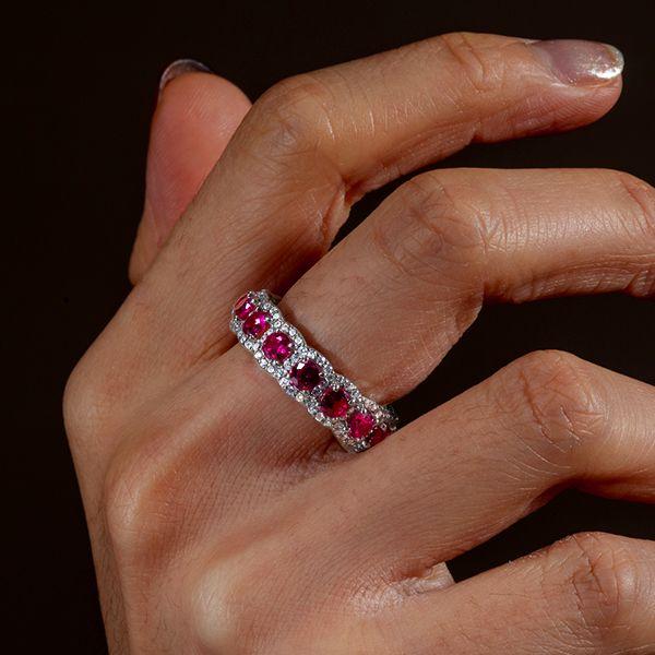 Ruby Eternity Band - Sterling Silver Halo Ring - 3.00 CT. TW.
