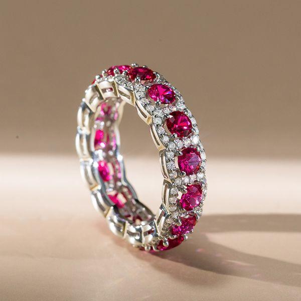 Ruby Eternity Band - Sterling Silver Halo Ring - 3.00 CT. TW.