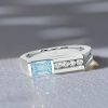 Emerald Cut Aquamarine Wedding Band in Sterling Silver - Vintage Style