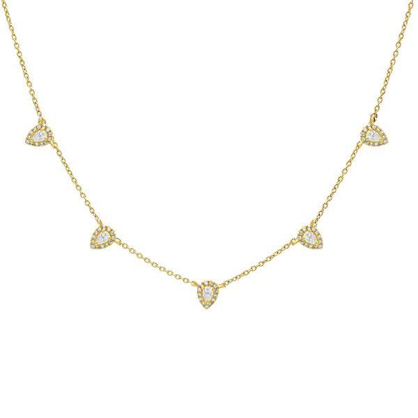 18K Gold Plated Sterling Silver Pear Cut Halo Chain Necklace