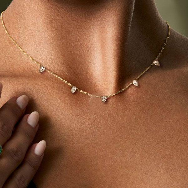 18K Gold Plated Sterling Silver Pear Cut Halo Chain Necklace