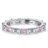 Baguette Cut Pink Stone Eternity Band Ring for Women in Sterling Silver