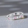 Baguette Cut Pink Stone Eternity Band Ring for Women in Sterling Silver