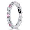 Baguette Cut Pink Stone Eternity Band Ring for Women in Sterling Silver