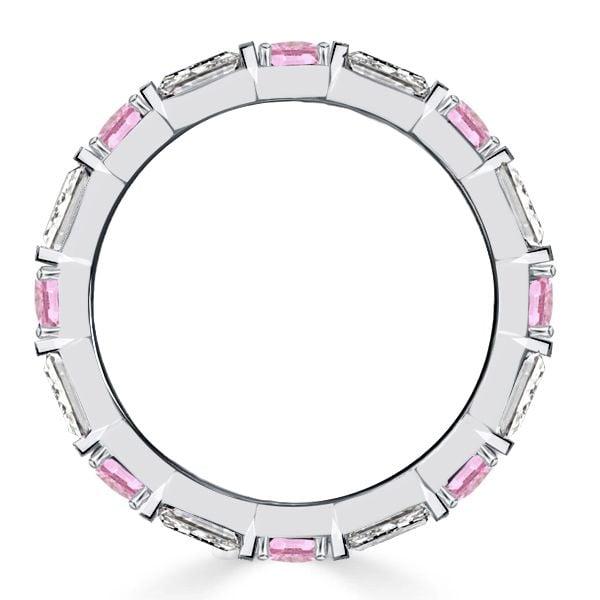 Baguette Cut Pink Stone Eternity Band Ring for Women in Sterling Silver