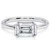 Emerald Cut White Sapphire Engagement Ring in Rhodium Plated Sterling Silver