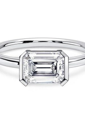 Emerald Cut White Sapphire Engagement Ring in Rhodium Plated Sterling Silver