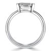 Emerald Cut White Sapphire Engagement Ring in Rhodium Plated Sterling Silver