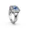East West Emerald Cut Blue Topaz Engagement Ring in Sterling Silver