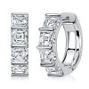 Sterling Silver Bar Setting Hoop Earrings with Asscher Cut Stones
