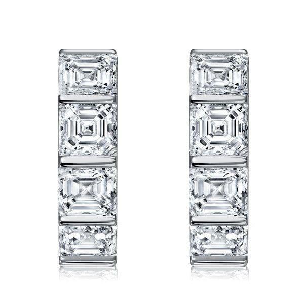 Sterling Silver Bar Setting Hoop Earrings with Asscher Cut Stones