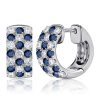 Blue & White Triple Row Huggie Hoop Earrings in Sterling Silver