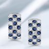 Blue & White Triple Row Huggie Hoop Earrings in Sterling Silver