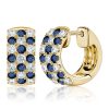 Blue & White Triple Row Huggie Hoop Earrings in Sterling Silver