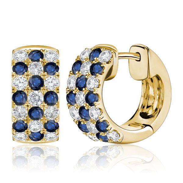 Blue & White Triple Row Huggie Hoop Earrings in Sterling Silver